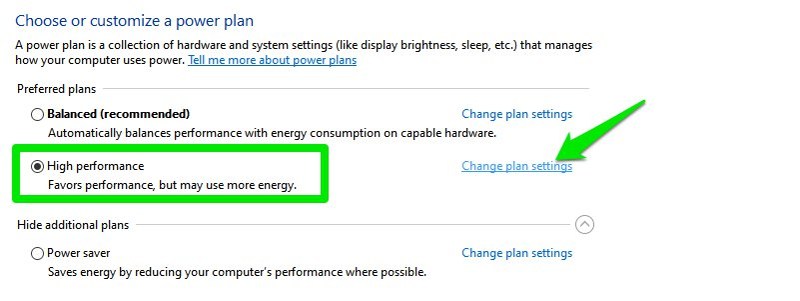 Change power plan settings