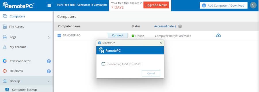 RemotePC connecting with my PC during a testing
