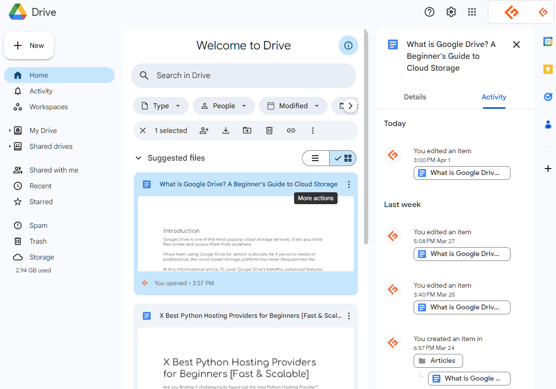 google drive file activity