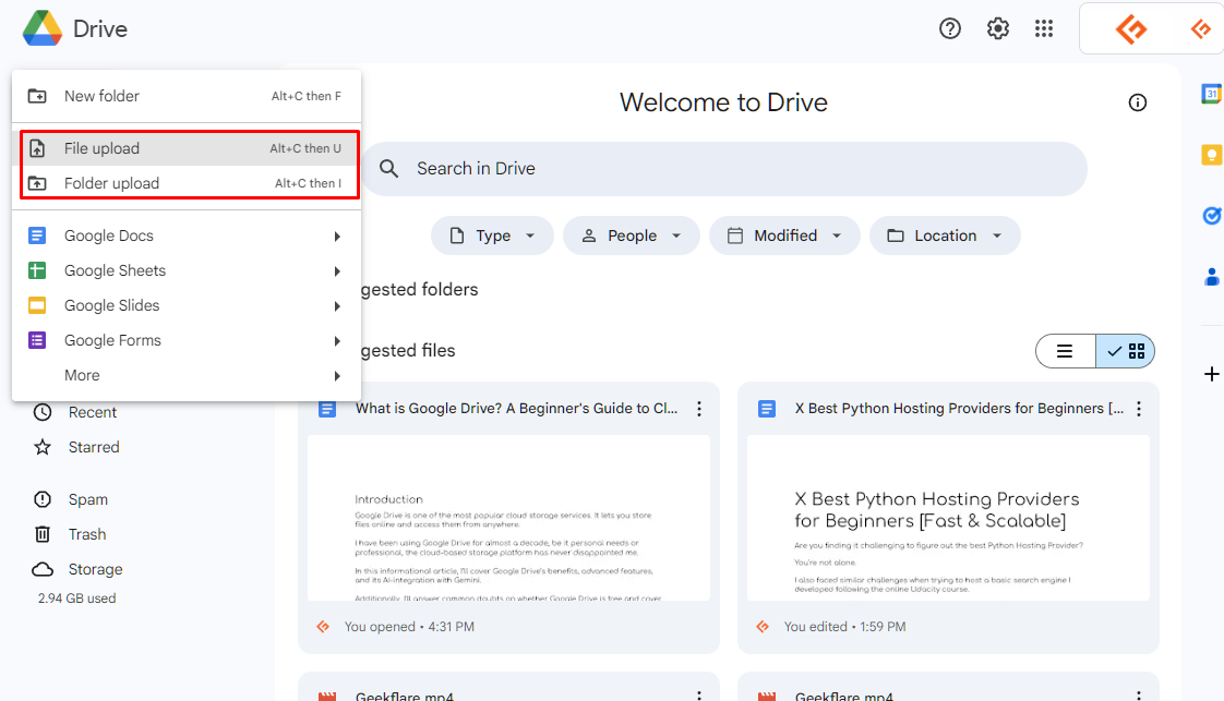 google drive file upload